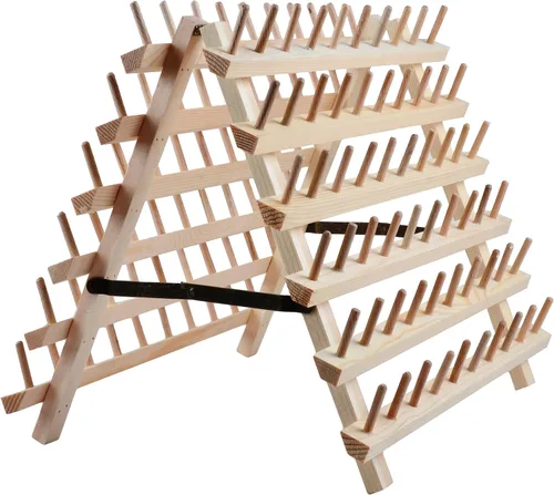 Miniatura 2 de NW Soporte plegable de hilo de madera para 120 carretes para coser y bordar, estante y organizador de hilos plegable para coser (madera natural)