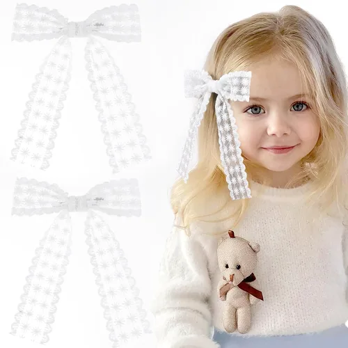Miniatura 14 de 2 piezas de lazos largos de cinta para niñas, clip de pelo de seda, lazo de cinta para el pelo, accesorios para el cabello para bebés, niños Azul