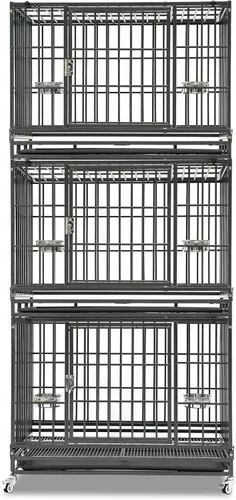 Miniatura 21 de Homey Pet Paquete de 2 jaulas apilables de tres niveles de 43 pulgadas para perros con ruedas, jaula de acero indestructible para perros