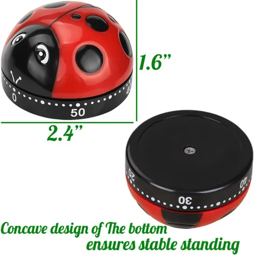 Miniatura 4 de Temporizador mecánico con forma de mariquita con cuerda de 60 minutos, temporizador giratorio manual de cuenta regresiva para horno, cocina, baño