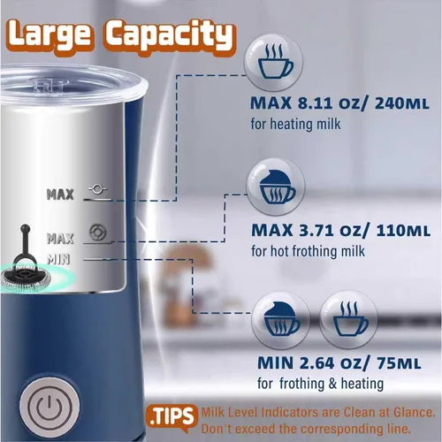 Miniatura 4 de Espumador Simple de Leche Seydere, vaporizador y espumador de leche 2 en 1, vaporizador eléctrico de leche, calentador de leche y máquina de espuma