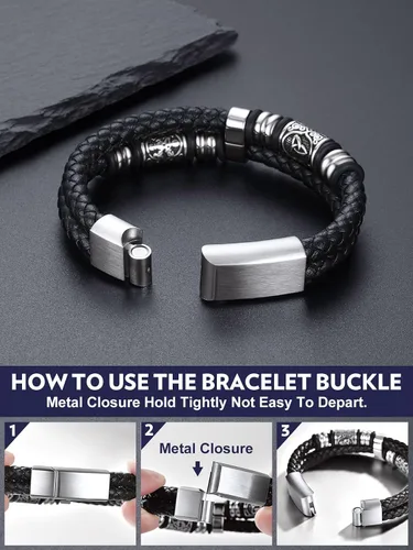 Miniatura 8 de Bandmax Pulseras de Puño de Cuerda de Cera Doble Negra para Hombres Impermeables de Acero Inoxidable Estilo Nórdico Nudo Celta Cuentas Pulsera