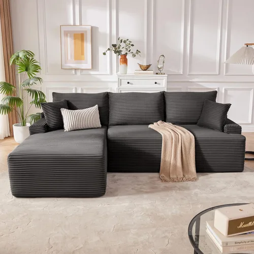 Miniatura 29 de Mangodan Sofá seccional Cloud, sofá deshuesado para sala de estar, sofá modular con asiento profundo, cómodo sofá esponjoso en forma de L con diván