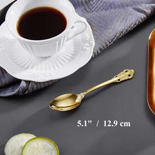 Miniatura 2 de KEAWELL Lujoso juego de cucharas de espresso de 5.1 pulgadas, 6 piezas, mini cuchara de café, acero inoxidable 18/10, diseño magnífico con Dorado