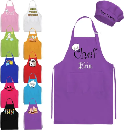 Miniatura 12 de Delantal personalizado para niños y sombrero de chef, delantal personalizado para niños con nombre, delantal de pintura personalizado, para cocinar