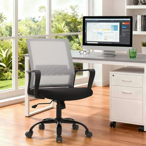 Miniatura 2 de PayLessHere Silla de oficina para computadora, silla ergonómica de malla, respaldo medio, silla giratoria para oficina en casa, silla de escritorio