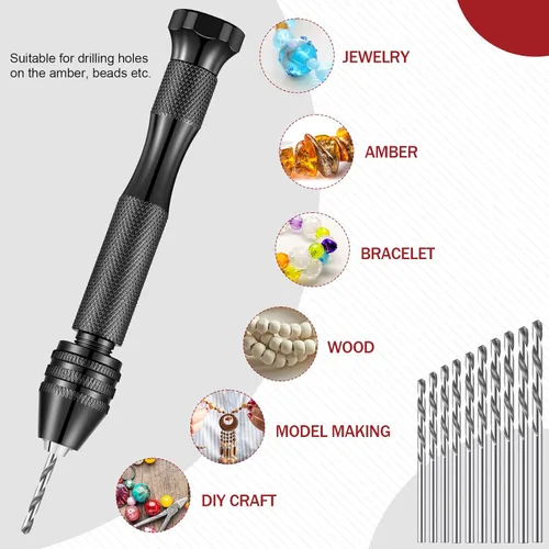 Miniatura 7 de El juego de 59 brocas de mano incluye 49 piezas de taladro de mano de tornillo de metal micro giro y 10 piezas de carburo de tungsteno PCB Negro