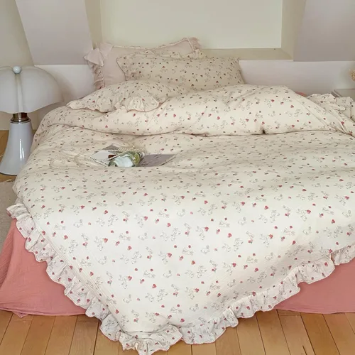Miniatura 60 de VM VOUGEMARKET - Juego de funda de edredón floral amarilla de 3 piezas para niñas, de algodón, funda de edredón de flores rosas con cierre de F#