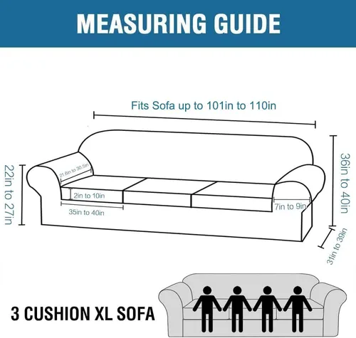 Miniatura 2 de H.VERSAILTEX 4 fundas de sofá elásticas para 3 fundas de cojín para muebles de sala de estar (funda base más 3 fundas de cojín de asiento), tela