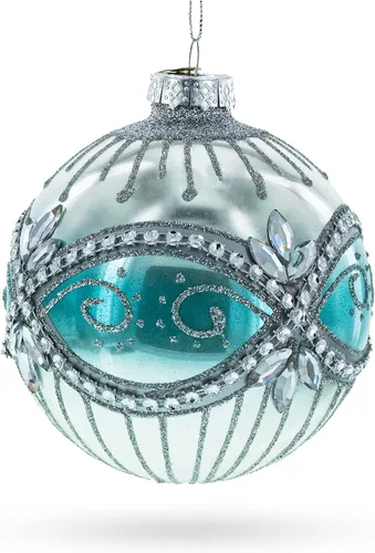 Miniatura 2 de Elegante adorno de Navidad de bola de cristal con joyas de plata y azul