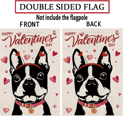 Miniatura 3 de Bandera de jardín para el día de San Valentín, banderas de perro Boston Terrier para exteriores, amor, corazón, aniversario, boda, fiesta, hogar