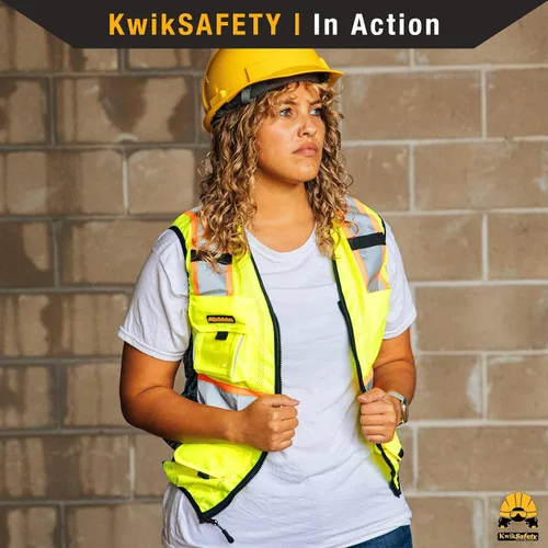 Miniatura 8 de KwikSafety - Charlotte, NC - Chaleco de seguridad para mujer, tiras reflectantes de alta visibilidad, cumple con ANSI y OSHA Amarillo (Tiger Queen)