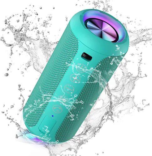 Ortizan - Parlante Bluetooth 5.3, inalámbrico, impermeable IPX7, sonido estéreo de 24 W, graves profundos, luces RGB, emparejamiento doble, 30 horas