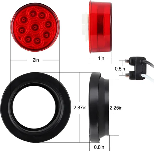 Miniatura 4 de Konrali 10 Piezas Luces Marcadoras LED Redondas Rojas de 2 Pulgadas 9 LED con Reflectores, Luces Marcadoras Laterales de Separación LED Rojo