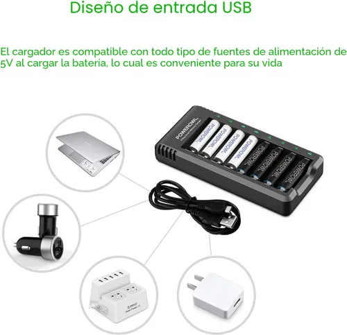 Miniatura 7 de POWEROWL Baterías AA recargables con cargador, paquete de 8 baterías de alta capacidad de 2800 mAh de baja autodescarga Ni-MH doble A con cargador