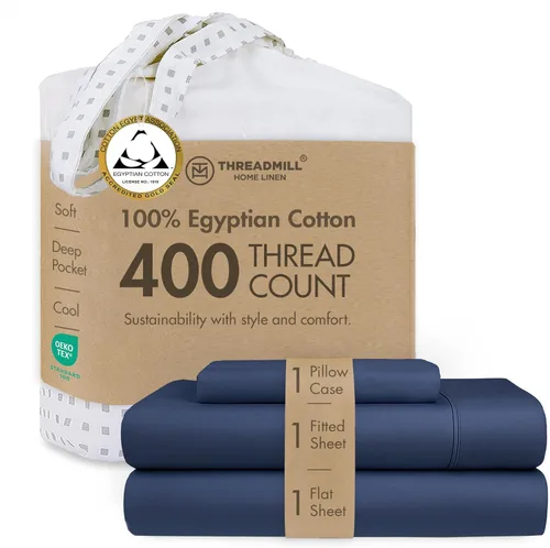 Miniatura 28 de Threadmill - Juego de sábanas de algodón egipcio para cama tamaño King Juego de sábanas de cama King 100% de algodón egipcio certificado Sábanas