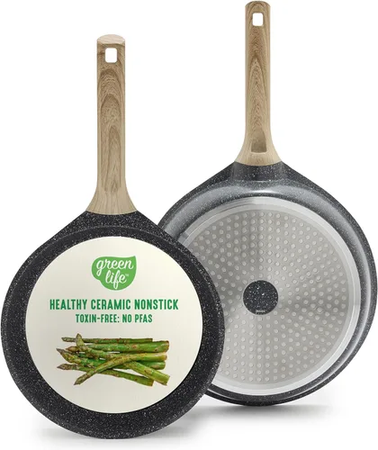 GreenLife Juego de 2 sartenes antiadherentes, sartenes de 24 cm y 28 cm de cerámica libres de PFAS no tóxicas, aptas para inducción, mangos con