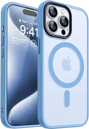 Miniatura 13 de CANSHN Funda magnética para iPhone 15 [compatible con MagSafe y probada contra caídas de grado MIL], funda delgada translúcida mate, antiarañazos, a