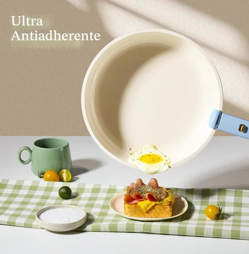 Miniatura 3 de CAROTE Juego de utensilios de cocina de cerámica de 15 piezas, juego de ollas y sartenes antiadherentes, juego de cocina de cocina con mango Azul