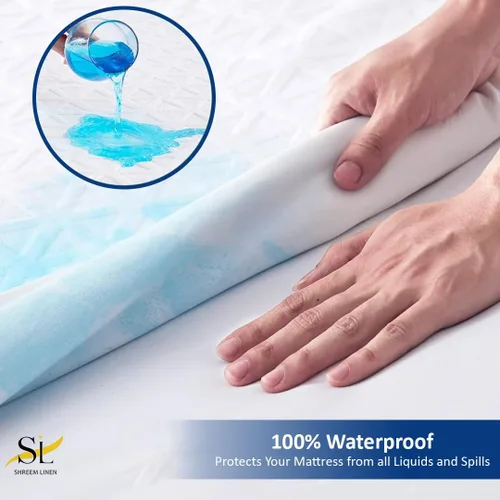 Miniatura 3 de Protector de colchón 100% impermeable tamaño individual, funda de rizo de algodón de alta calidad con bolsillos profundos elásticos, lavable a