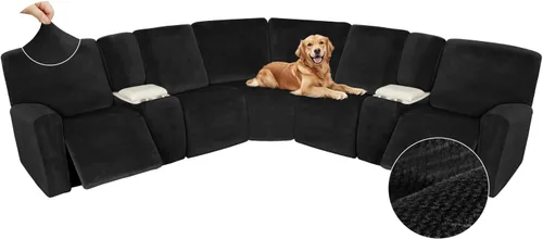 Miniatura 212 de Arfntevss Fundas de sofá seccional reclinable de terciopelo, Funda de sofá seccional de esquina para sofá reclinable, Funda elástica suave