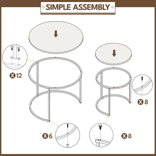 Miniatura 6 de Yaheetech Juego de 2 mesas auxiliares anidables, mesas auxiliares apilables rústicas, juego de mesa auxiliar anidable con mesa redonda de madera
