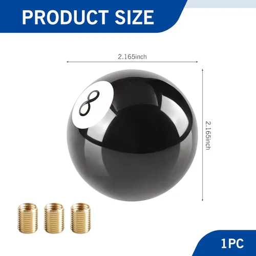 Miniatura 2 de Mango de palanca de cambios para automóvil, bola de billar de 2.16 pulgadas, perilla de palanca de cambios manual en forma de 8 con adaptadores