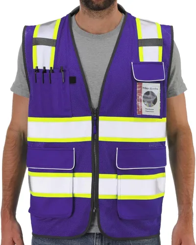 Miniatura 12 de Chaleco de Seguridad Reflectante Neopelta Naranja de Malla, Chaleco de Alta Visibilidad con Bolsillos y Cremallera, Cuello Acolchado, Chaleco