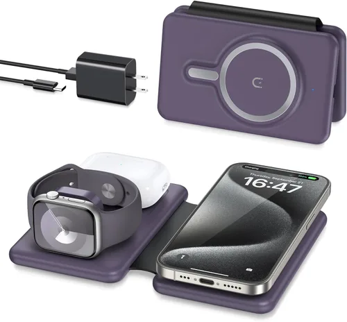 Cargador inalámbrico iPhone - Estación de carga 3 en 1 para dispositivos Apple para iPhone 17 16 15 14 13 12 Pro Max Plus - Almohadilla de carga