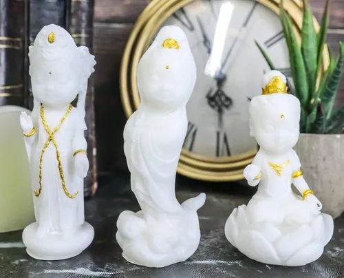 Miniatura 8 de Ebros Gift Pequeño Feng Shui Cultural Art Fortuna Charm Blanco y Oro Buda Figurita Bodhisattva Hotei Mini Budas Talismán Escultura