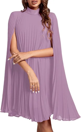 Miniatura 6 de Rooscier Vestido midi de fiesta plisado con cuello alto falso y espalda abierta para mujer