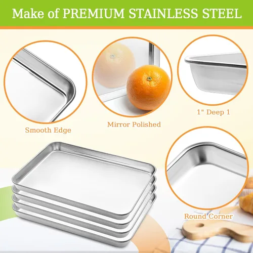 Miniatura 3 de CEKEE Juego de 4 Bandejas para Hornear de Acero Inoxidable, Gran Bandeja para Hornear y Galletas y Bandeja para Horno, Media Bandeja, Tamaño 18 x 13