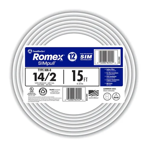 Miniatura 2 de Southwire Romex Brand Simpull™ - Cable NMB sólido para interiores (14/2 W/G, bobina de 15 pies) - SW# 28827426
