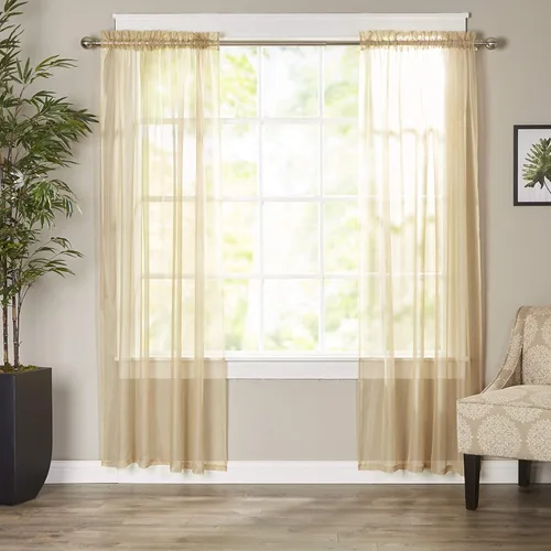 Miniatura 11 de Elegant Comfort - Cortinas transparentes de lujo con bolsillo para barra para cocina, dormitorio y sala de estar, Microfibra, Beige