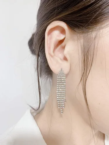 Miniatura 3 de SELOVO - Aretes colgantes de fleco de candelabro con cristales austriacos transparentes