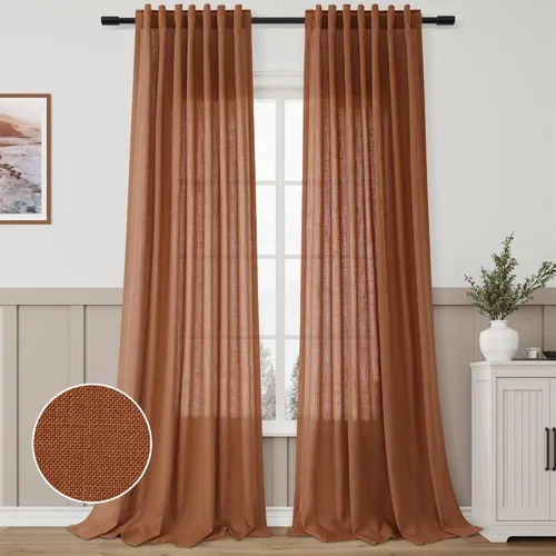 Miniatura 15 de Aersas Aqua Green Linen Curtains 84 Inches Long 2 Panels Set Back Tab Rod Pocket Living Room Curtain Farmhouse Rustic Light Filtering Hook Drapes
