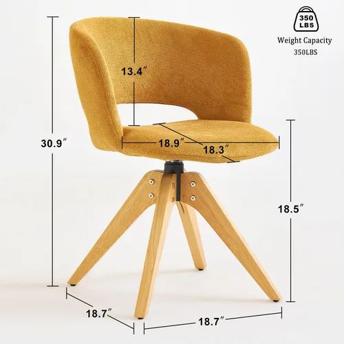 Miniatura 3 de GrandNoor Silla giratoria moderna de mediados de siglo con patas de madera maciza, silla de escritorio de oficina en casa, sin ruedas, silla