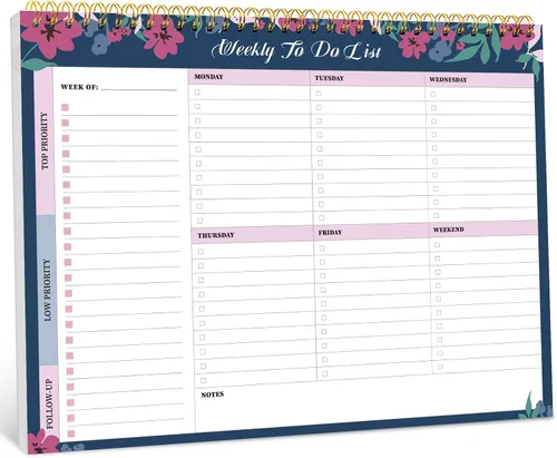 Miniatura 26 de Taja Bloc de notas semanal con 52 hojas sin fecha (8.5 x 11 pulgadas), planificador semanal de escritorio para mujeres y hombres, trabajo y hogar