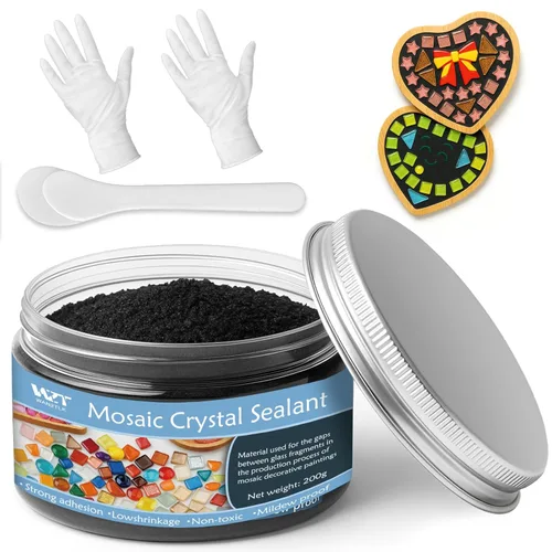 Lechada de mosaico profesional para manualidades, color negro, 7.05 oz, lechada de azulejos de cristal de secado rápido con tecnología de color de