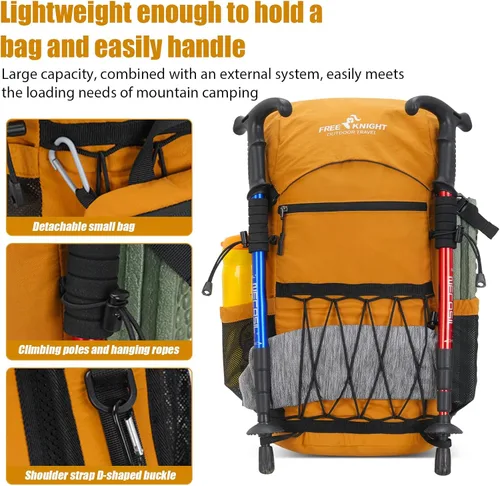 Miniatura 5 de Bseash Mochila de senderismo ligera de 30 L, bolsa de viaje impermeable para deportes al aire libre, mochila para ciclismo, escalada, esquí (caqui)