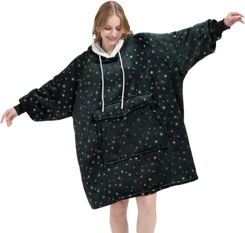 Miniatura 28 de Qeils Manta con Capucha Portátil para Mujeres, Cómoda Sudadera Sherpa como Regalo de Cumpleaños y Navidad, Chaqueta de Gran Tamaño con Capucha