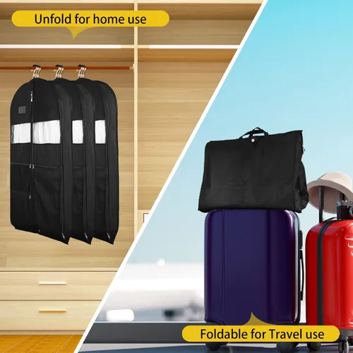 Miniatura 2 de Bolsas de ropa para viajes, paquete de 2 bolsas de ropa colgantes de 43 pulgadas para hombres, cremallera de doble cara y 3 bolsillos grandes