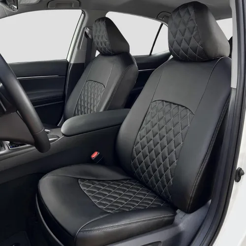 Miniatura 11 de Lord AutoFashion - Fundas de asiento para Toyota Tacoma 2016-2023 Turin Diamond de ajuste personalizado, impermeables, de cuero ecológico, diseño
