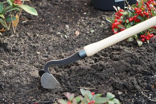 Miniatura 4 de DeWit Drop Grip Hand Arado – Herramienta de jardín holandés, mango de madera de fresno, agarre de doble bombilla, 22.4 pulgadas de longitud, mini