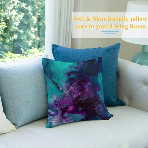 Miniatura 4 de Funda de almohada de terciopelo nebuloso de galaxia, turquesa, morado, verde azulado, funda de almohada cuadrada, decoración del hogar para cama