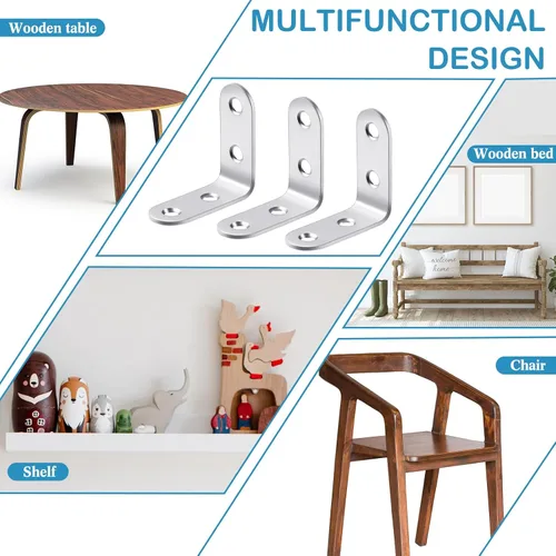 Miniatura 6 de Pelopy 100 soportes en forma de L de acero inoxidable de 90 grados, soporte de ángulo recto resistente para muebles de madera, silla, cajón