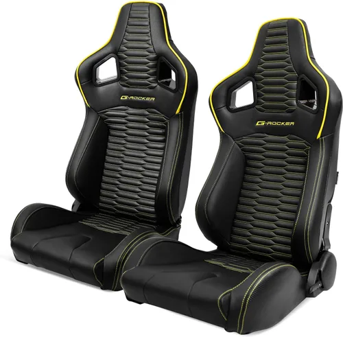 Miniatura 16 de IKON MOTORSPORTS, Asientos universales para vehículos de carreras con deslizadores dobles, asientos deportivos reclinables de cuero PU beige + cuero