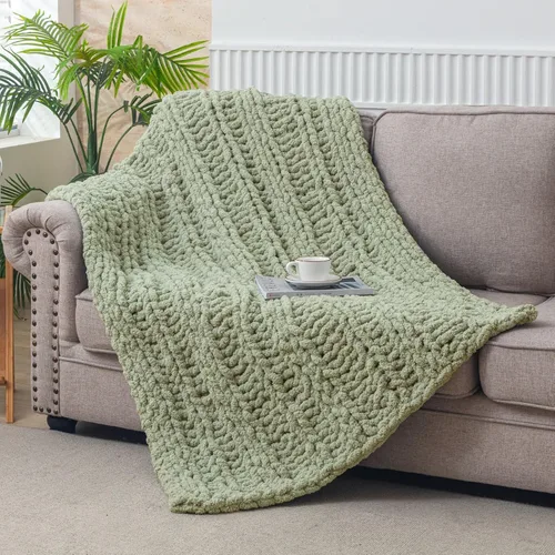 Miniatura 24 de WESHIONGOO Manta de Punto Grueso Throw 40"*40" (101.6cm*101.6cm) Mantas de Punto para Sofá Cama Manta Suave Esponjosa con Hilo Chenille Jumbo Grueso