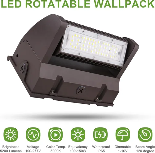 Miniatura 2 de Paquete de luz LED de corte completo de 40 W, paquete de pared ajustable con cabezal giratorio, 5400LM 5000K IP65 Luz de seguridad comercial al aire