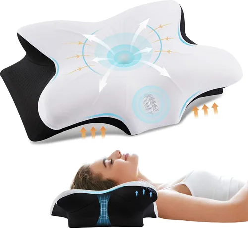 Miniatura 20 de Almohada Cervical para Alivio del Dolor de Cuello - Almohada Ortopédica Ergonómica Refrescante de Doble Cara con Funda de Almohada de Seda de Hielo